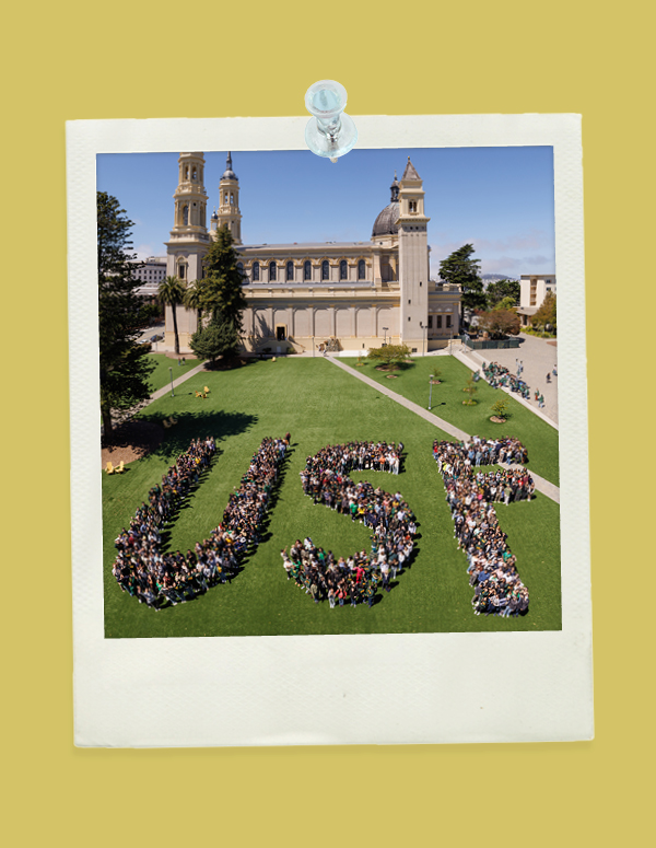 usf students gather to spell usf on promenade 