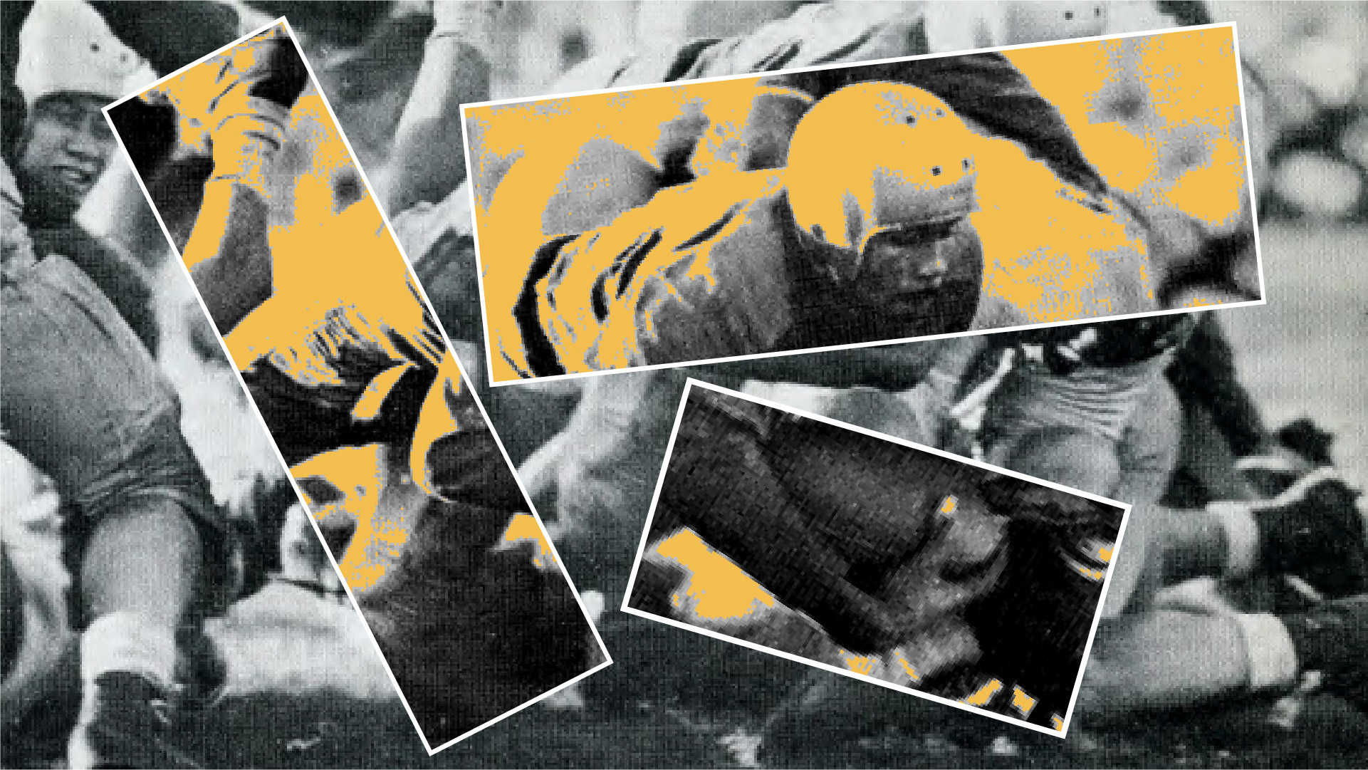 Football players tackling each other