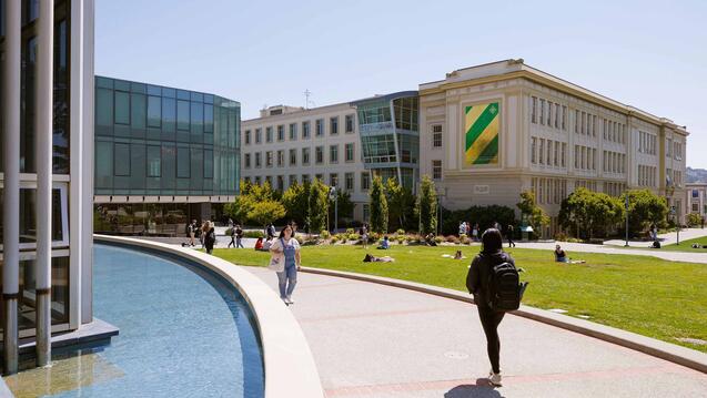 Main campus with students walking around