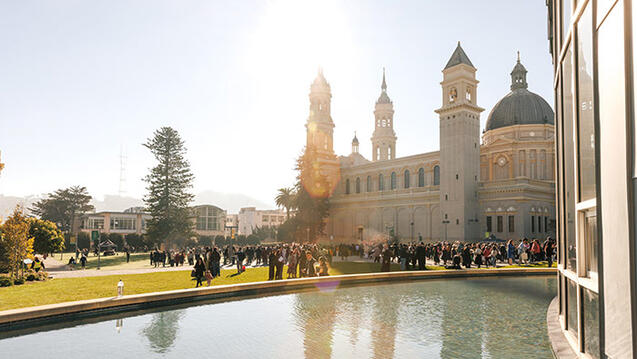 st.ignatius church at dawn during commencement