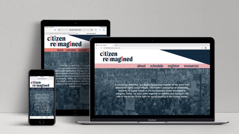 Design mockups on a phone, tablet, and laptop