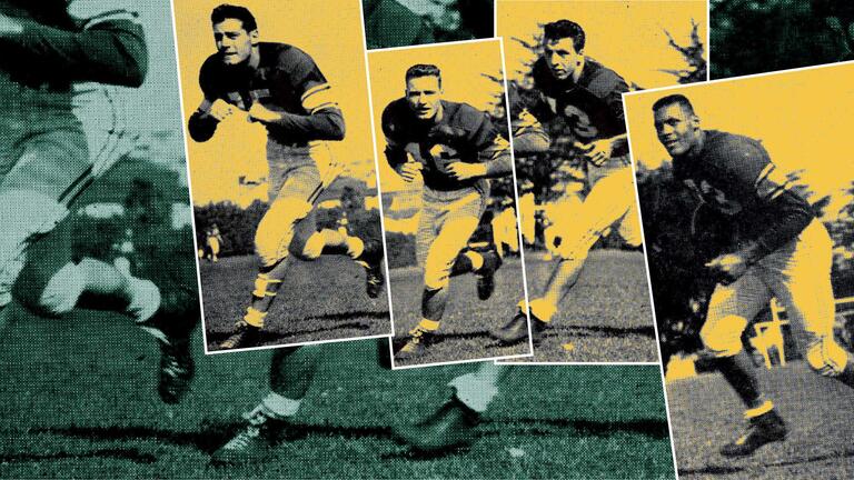 Artistic rendering of USF Dons football players.