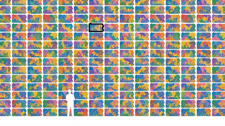 Graphic of a person standing in front of multiple outlines of the state Pennsylvania