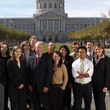 Leo T. McCarthy and students in front of SF City Hall