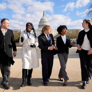 students walk together in DC