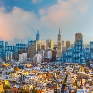 Downtown San Francisco edited to have the buildings made up of numbers