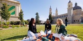 Students socializing on campus.