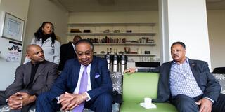 Civil rights activist Jesse Jackson, right, in 2017 at USF with Clarence B. Jones, center, 