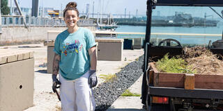 Student working at a port